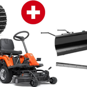Husqvarna Frontmäher R 112C mit Mähdeck Combi 85 - Winterpaket mit Schneeschild, Gummileiste und Schneeketten